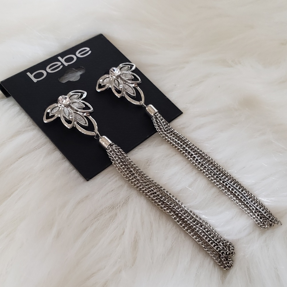 Bebe B2G1 Silver Ornate Chain Tassel Earrings